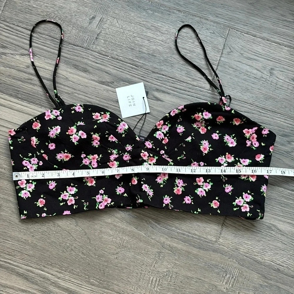 ✨🆕Zara🆕✨ | Black and pink  floral bustier crop top - Picture 6 of 11